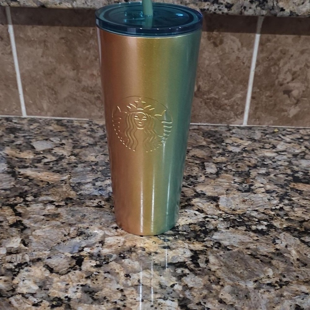 Starbucks Multicolor Gradient Plastic Tumbler 16 oz Drink Through Lid with Straw